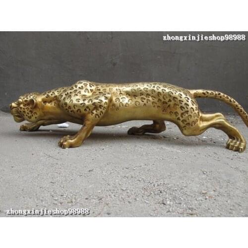 Wholesale Retro bronze factory outlets 28"Chinese pure Brass Potential prey leopard panther animal statue