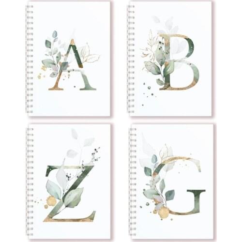 Initial Alphabet Letters Spiral Notebook Note Book Writing Pads Majuscule Letters With Flower Decor Personality Name Art Design
