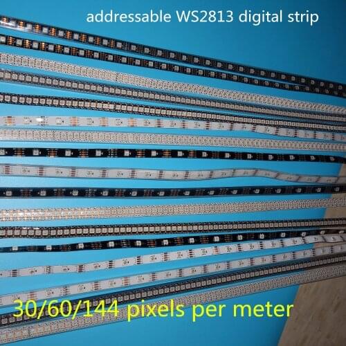 1m/4m/5m WS2813B(WS2811 protocol) 30/60/144 pixels addressable pixel strip,Black/White PCB,IP33/IP65/IP66/IP68,DC5V input
