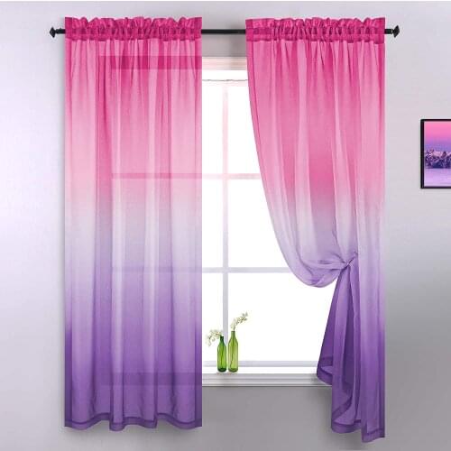 Pink Gradient Sheer Linen Curtains Gradient for Living Room Girls Bedroom Room Voile Curtains Drapes for Home Decoration