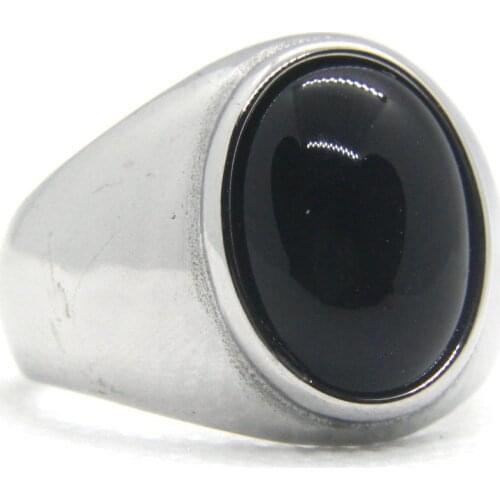 Drop Ship Size 7~13 Top Quality Black Stone Cool Mens Ring 316L Stainless Steel Jewelry Fashion Simple Stone Ring