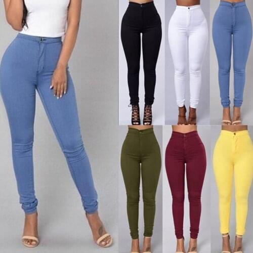 Drop Shipping Women Pencil Stretch Casual Denim Skinny Pants High Waist Jeggings Trousers S-3XL