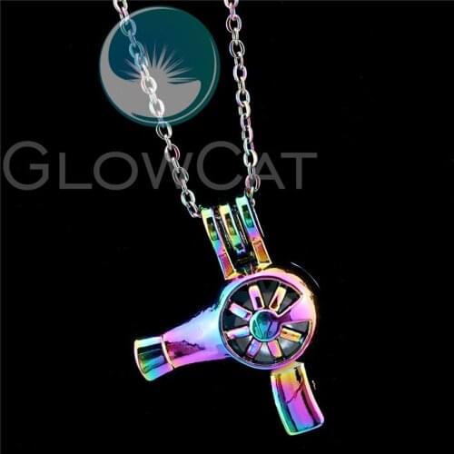 R-C912 Rainbow Hair Drier Beads Cage Pendant Perfume Diffuser Aromatherapy Pearl Cage Locket Necklace
