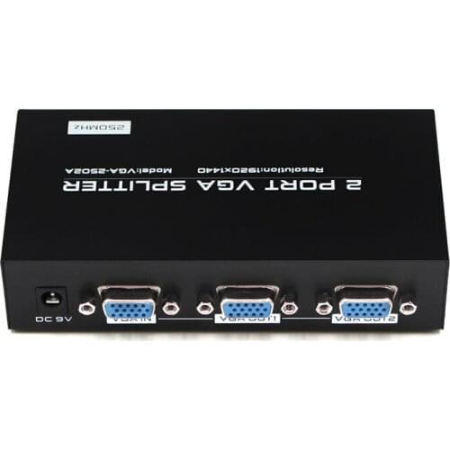 VGA Splitter 1×2 1 PC to 2 Monitors Video Distributor Converter for Laptop CCTV Projector HDTV with 9V US Power Adapter