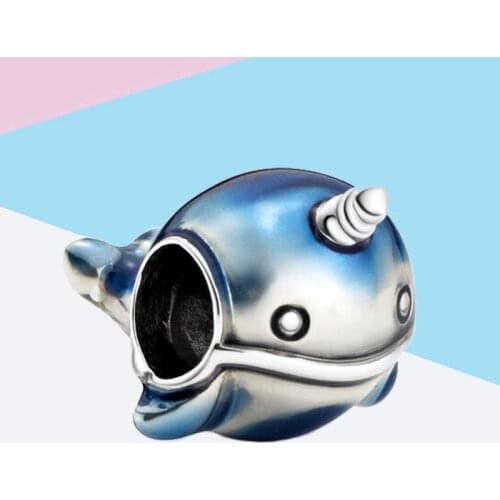 2020 New Summer Charm 925 sterling silver Shimmering Narwhal Charms fit Silver beads bracelets DIY accessories for women jewelry