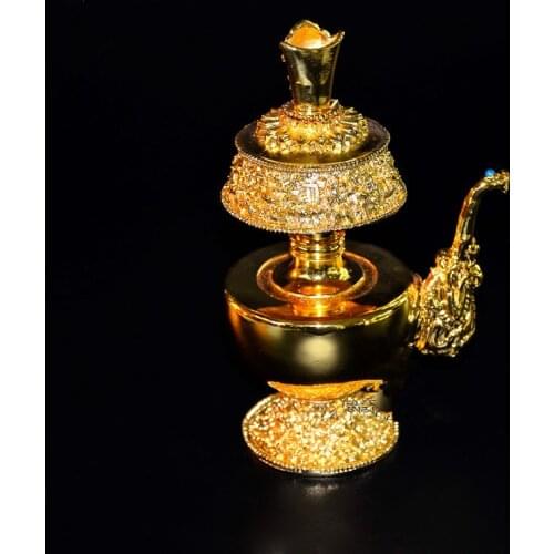 Tibetan Buddhism Supplies Eight Auspicious Symbols High-End Gilt Alloy PapaWemba Pot Water Filter Bottle Holy Sacrificial Vessel