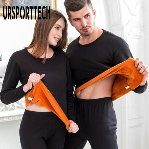URSPORTTECH Plus Velvet Thick Thermal Underwear Set Men Women Long Johns Men Autumn Winter Shirt+Pants Sets Underwear Warm Thick