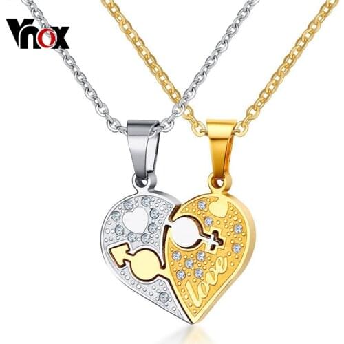 Vnox Rhinestone Charm Pendant Necklace Love Heart Shaped 20" O Link Chain Necklace Gift Jewelry Accessories
