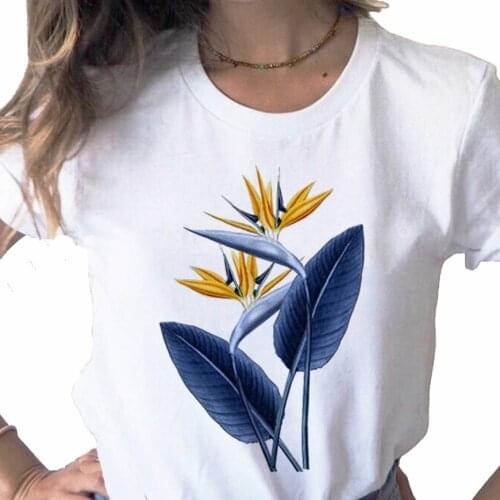 Flower 2021 New Cute 90s Trend print ladies Top T-shirt casual basics O-collar white shirt short sleeve ladies T-shirt,Drop Ship