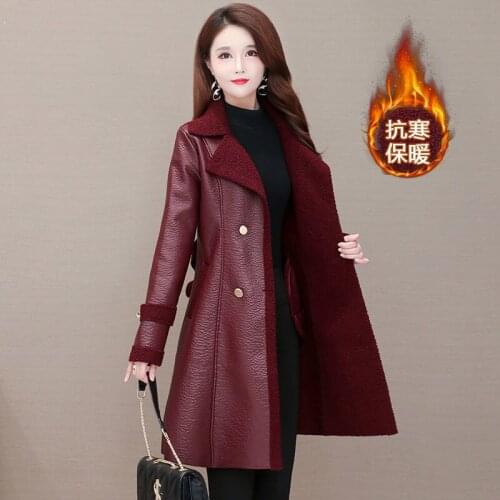 2021 Spring Autumn Woman Black Leather Jacket Female Vintage Warm Loose Long Sleeve Fashion Streetwear Lady Zipper Overcoat Q46