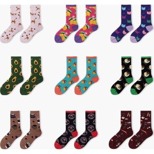 PEONFLY Cotton women Crew Socks Pizza Hamburger Pattern Hip Hop happy art weed socks short funny women Casual Harajuku Novelty