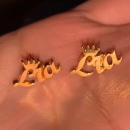 Name Crown earrings for women Custom Name earings Gold Stainless Steel Stud silver Earings Fashion Jewelry aretes de mujer