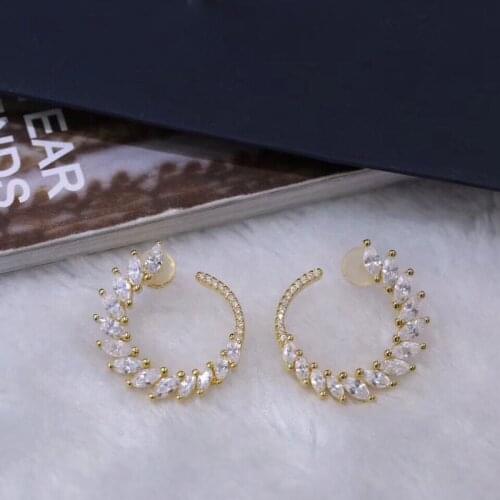 SLJELY Fashion Real 925 Sterling Silver Shining Annulus Light Leaves Earrings Micro 5A Zircon Stones Women Luxury Brand Jewelry