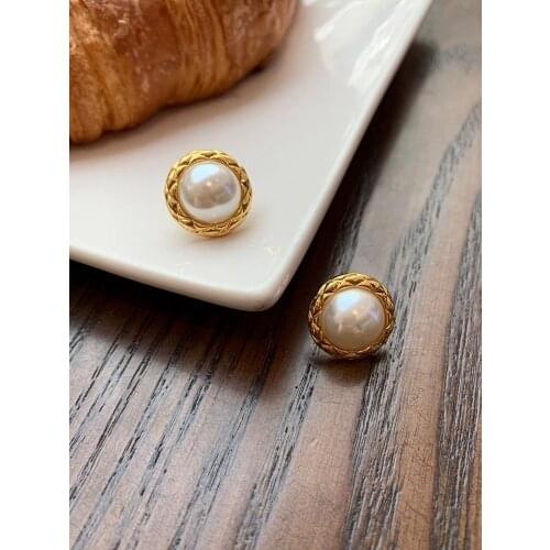 Retro Earrings For Women 2021Summer Gold Aretes With Pearl Stud Earring Pendant Friend Luxury Gift Accessories Korean Jewelry