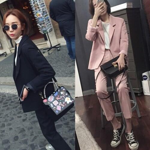 Casual suit suit female spring and autumn new Korean version of the large size was thin small suit jacket nine pants two sets