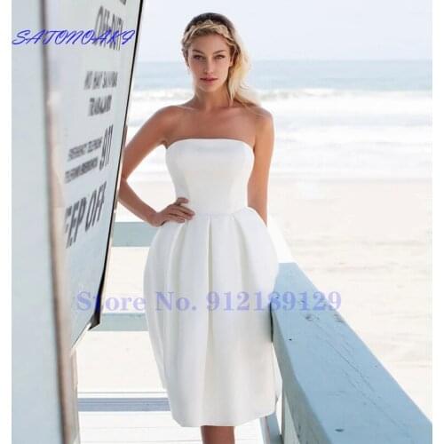 Boho Short Satin Wedding Dress Ivory Bride Gown Elegant A-Line Sleeveless Knee-Length Vestidos De Novia Mariée Aliexpress France
