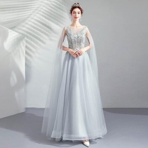 Hot Sale Vintage Light Gray Prom Dresses Scoop Neck Illusion Bodice Embroider Beading Elegant Prom Gowns vestido de formatura