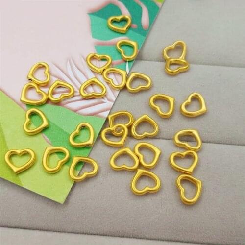 1pcs Pure 999 24K Yellow Gold Bead DIY Bracelet Ring Necklace Lucky 3D Hollow Heart Small Pendant About 0.1g