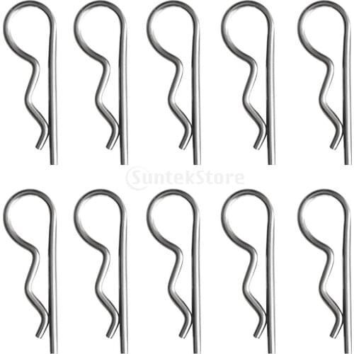 10Pcs Stainless Steel R Clips Retaining Spring Cotter Pin 1.2x22mm, 1.6x32mm, 1.8x37mm, 2x42mm, 2.5x60mm, 3x50mm, 3x65mm