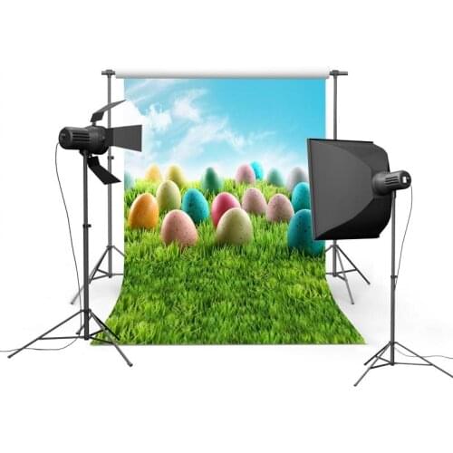 3x5ft Easter Kids Photographic Camera Background Spring Colorful Eggs Lawn Blue Sky Nature Backdrop For Photo Studio Props