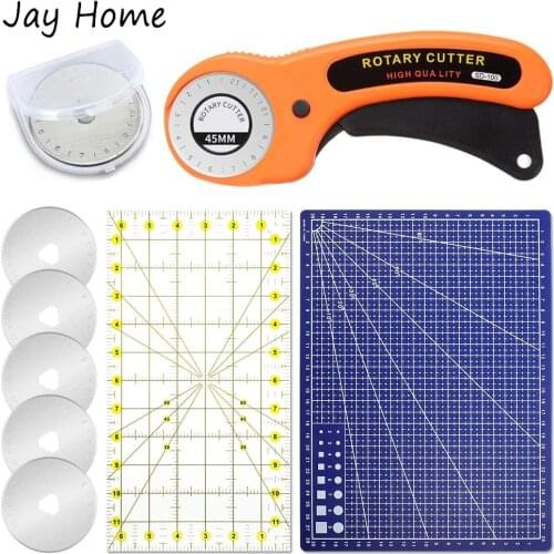 8Pcs Rotary Cutter Quilting Kit 45mm Rotary Cutter with Blades A4 Cutting Mat Patchwork Ruler for Cloth Fabric Crafting Sewing