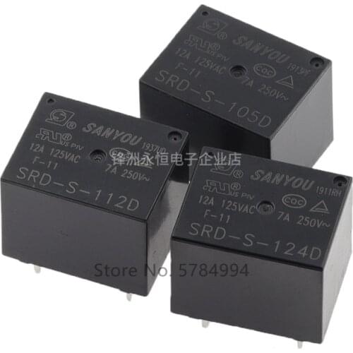 Free shipping 100PCS 100% New SRD-S-105D 5VDC SRD-S-112D 12VDC SRD-S-124D 24VDC 12A 5PINS DC5V DC12V DC24V 5V 12V 24V Power