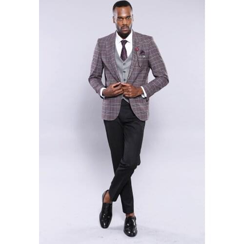 Checked Combined Burgundy Suit Wessi