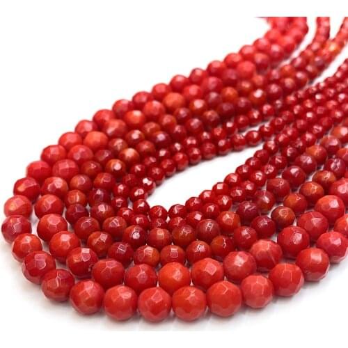 4mm 6mm 8mm Faceted Cutting Natural Coral Beads DIY Round Loose Spacer Red Sea Bamboo Coral Bead For Jewelry Making Bracelet