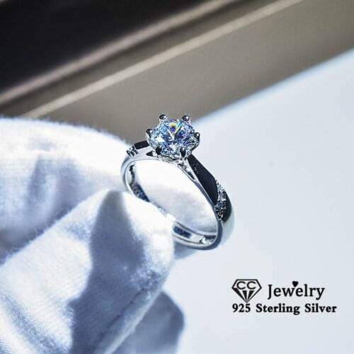 CC Wedding Rings For Women S925 Sterling Silver 1ct Cubic Zirconia Classic Ring Bridal Engagement Fine Jewelry Bague CC1575