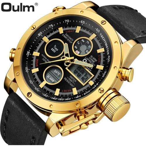 OULM Luxury Dual Time Quartz Watch Men Sports Chronograph Analog Digital Watches Date Alarm Multifunction Waterproof Clock Male