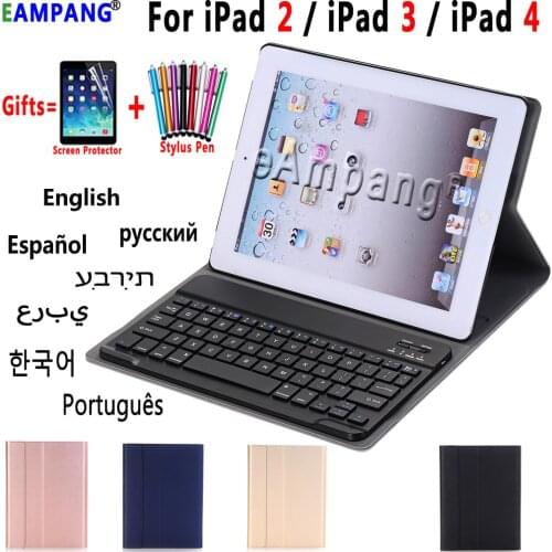 Keyboard Case for Apple iPad 2 3 4 Gen 9.7 A1460 A1430 A1395 Russian Spanish Arabic Hebrew Korean Portuguese Turkish Keyboard