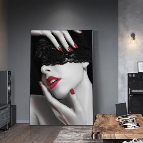 Black Wall Canvas Painting Nordic Modern Posters and Prints Sexy Red Lips Women Wall Art Picture for Living Room Home Decor