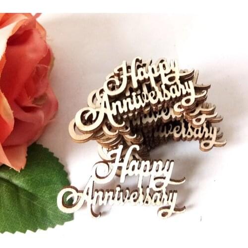 15Pcs/set Wooden "Happy Anniversary"Table Wood Vintage Rustic Wedding Party Decor DIY Party Decoration