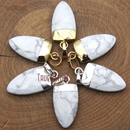 Elegant Howlite Nature Stone Jewelry Faceted Bezel Dagger Shape Charm With Gold Silver Single Bail In 22*10 mm PM9764
