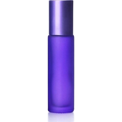 10pcs 10ml Portable Frosted Purple Glass Roller Essential Oil Perfume Bottles Mist Container Travel Refillable Rollerball Vial