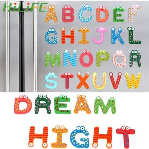 HILIFE Home Decor 26 English Alphabet Fridge Magnet Wooden Message Board Decal Funny Kids Students Toy Refrigerator Sticker