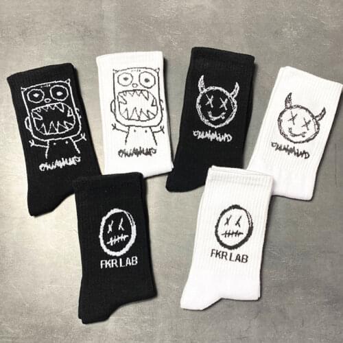 Cotton Cartoon Pattern Hip Hop Style Breathable Mid Tube Socks Women Skateboard Socks 1Pair Soft Long Sock for Men Japanese