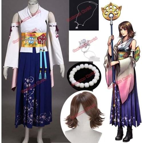 Game cosplay FF Final Fantasy X 10 number ten Yuna call dress Summoner Costume Halloween Cosplay Costume Yunas Accessories Wigs