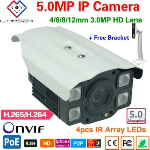 Lihmsek H.265 Onvif 5 MP 1/2.5 CMOS Security Bullet Megapixel P2P Fixed Lens with PoE Network CCTV IP Camera with free bracket