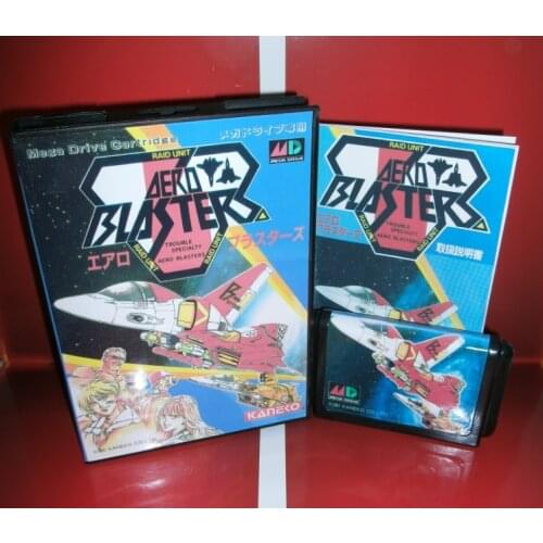 Aero Blasters - MD Game Cartridge Japan Cover with box and manual For Sega Megadrive Genesis Video Game Console 16 bit MD card