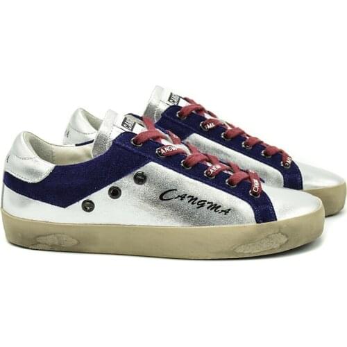 CANGMA Luxury Brand Original Men Sneakers Casual Shoes Autumn Silver Low Patent Leather Vintage Shoe Male