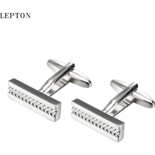 Hot Sale Chain in Rectangle Cufflinks For Mens Lepton Brand High Quality Silver Color Classic simple Cuff links Relojes gemelos