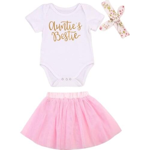 0-18M Cute Newborn Baby Girls Clothes Short Sleeve Letters Print Romper+Tutu Tulle Skirts+Headwear Summer Cotton Baby 3pcs Sets