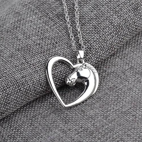 Fashion Horse-head Pendant Necklace Silver Plated Hollow Out Loving Heart Necklace For Women Charms Mothers Gifts 24pcs/lot