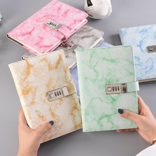 Marble Notebook with Lock A5 Notepad Office School Diary Journal Line Agenda Planner Stationery Sketchbook Organizer Note Book