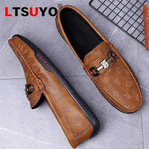 Mens leather special casual shoes, fashionable high-end driving shoes, soft-soled soft-top peas shoes, outdoor loafers