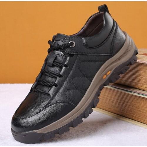 2020 New Men Fashion Casual Shoes Split Leather Lace-Up Sneakers Outdoor Thick Bottom Sewing Shoe Black Brown