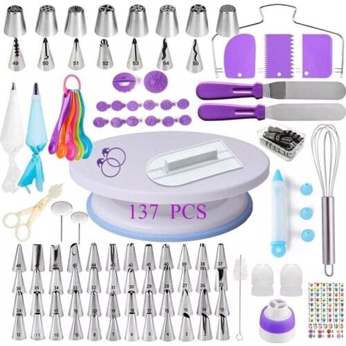 137 Pcs DIY Cake Turntable Cake Decorating Tools Kit Rotary Table Baking Tool Piping Nozzle Piping Bag Set Baking Supplies Sets