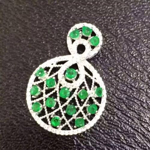 Natural green emerald pendant S925 silver Natural gemstone Pendant Necklace trendy universe fan women party fine jewelry