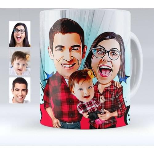 Personalized Family Caricature Of White Mug cup-2